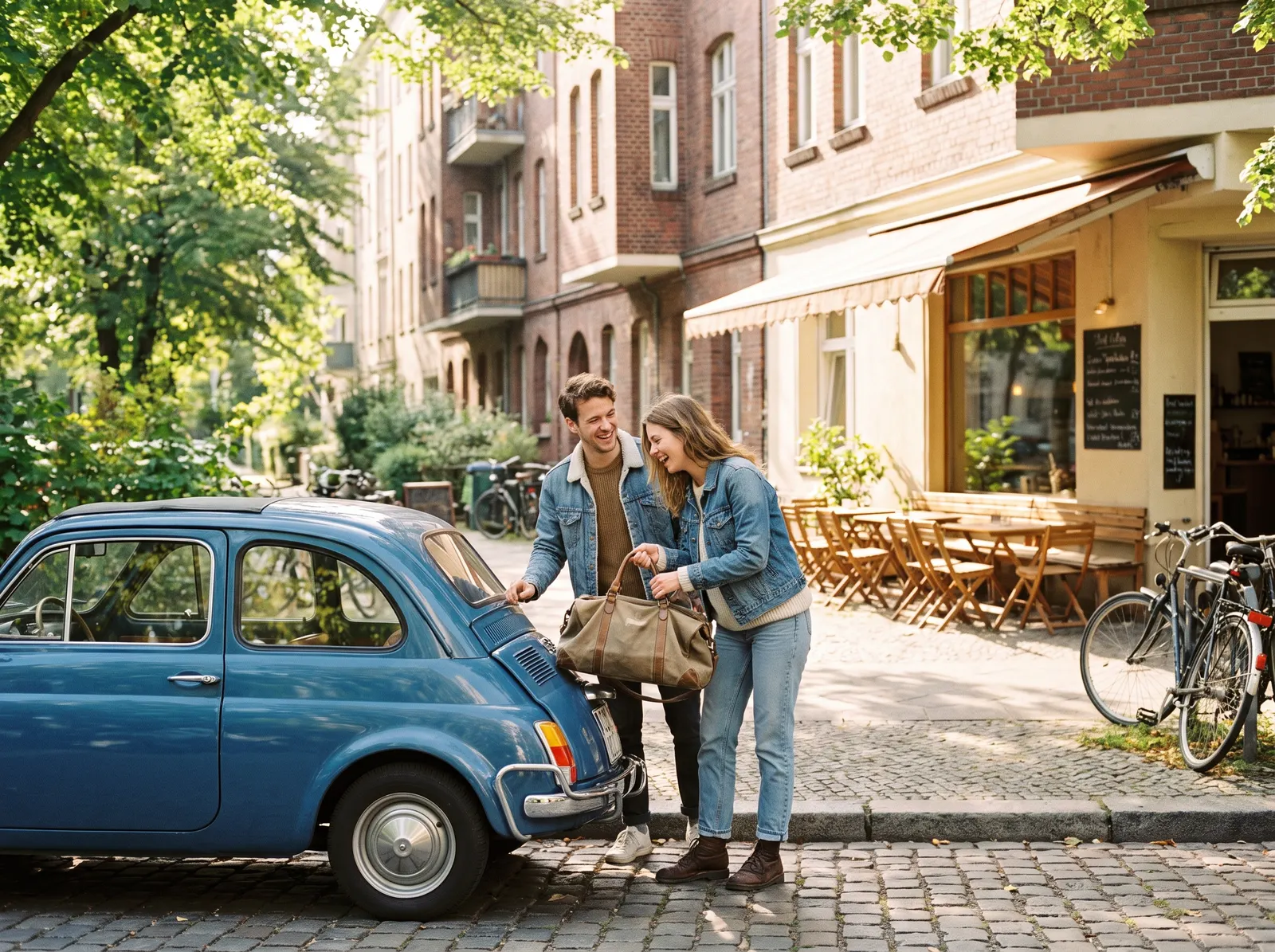 Paar mietet ein Auto aus der Nachbarschaft