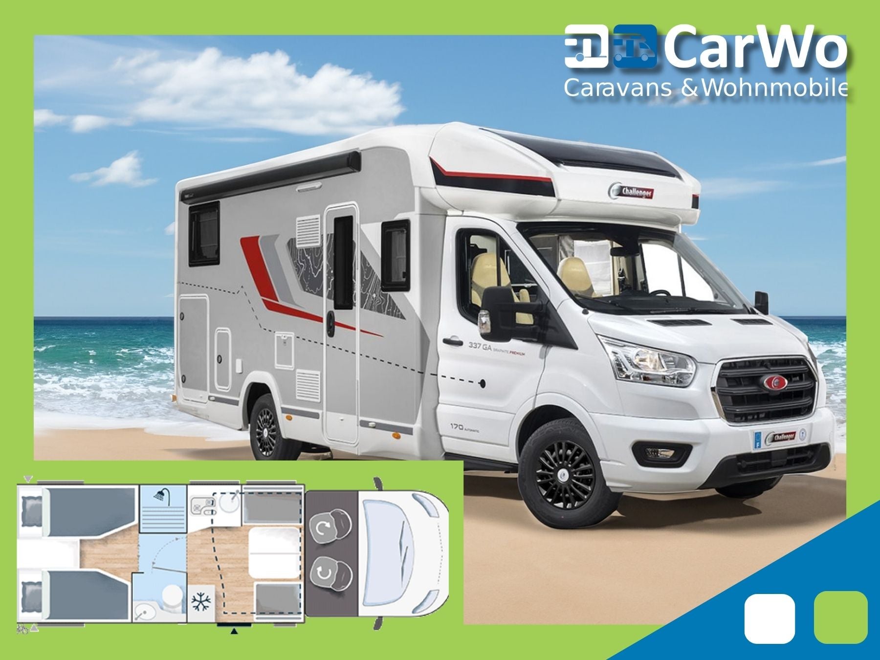 Wohnmobil Einzelbetten umbaubar zu einem großen Doppelbett und mit Hubbett - T3
