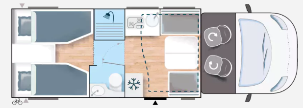 Wohnmobil Einzelbetten umbaubar zu einem großen Doppelbett und mit Hubbett - T3 – 3
