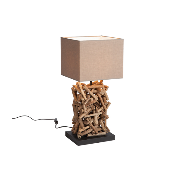 Tischleuchte Fragmento Holz mit braunem Lampenschirm mieten