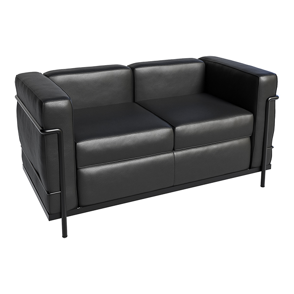 Sofa LC2 Leder graphitschwarz - Gestell schwarz mieten