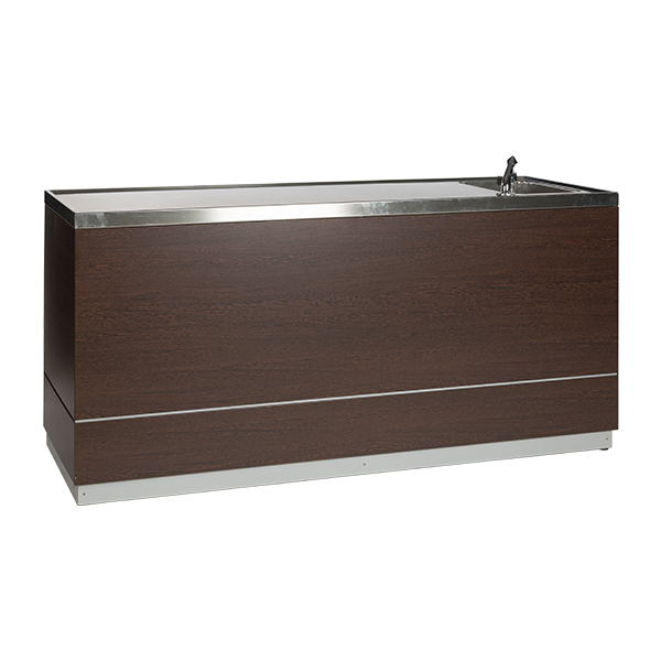 Sekttheke Holzdecor B200*T70*H95 cm mit CNS Deckblatt mieten