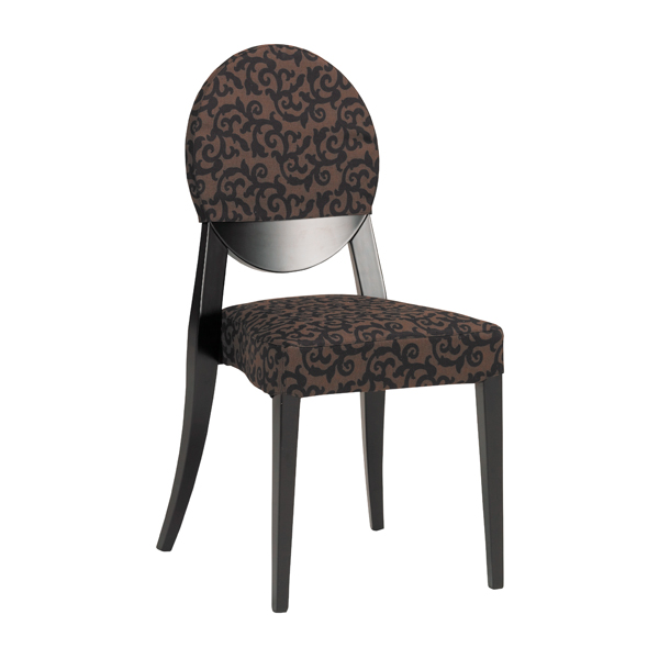 Stuhl Berlin schwarz mit braun-schwarzem Stoff-Sitzbezug mieten