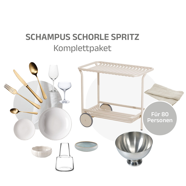 Komplett-Set Schampus Schorle & Schöne Tafel für 80 Pers. mieten