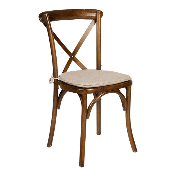 Crossback Chair rustic mit Sitzkissen grau-beige mieten