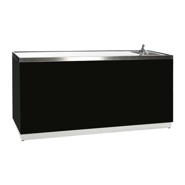Sekttheke schwarz B200*T70*H95 cm mit CNS Deckblatt mieten