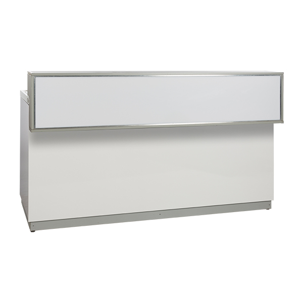 Sekttheke weiß L200*T83*H115 cm mit CNS Deckblatt mieten