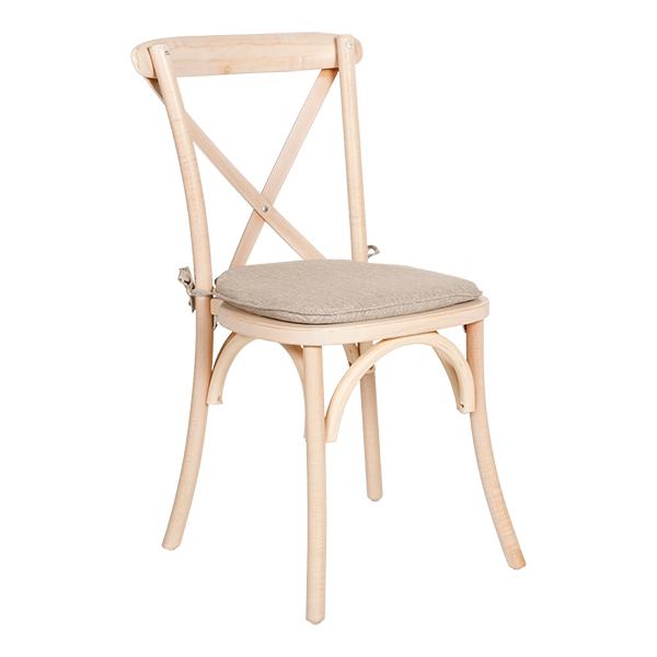 Crossback Chair whitewash mit Sitzkissen grau-beige mieten