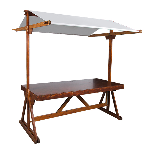 Marktstand aus Holz L200*B95*H243 cm mit Plane weiß mieten