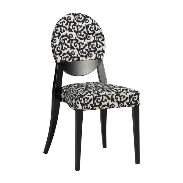 Stuhl Berlin schwarz mit creme-schwarzem Stoff-Sitzbezug mieten