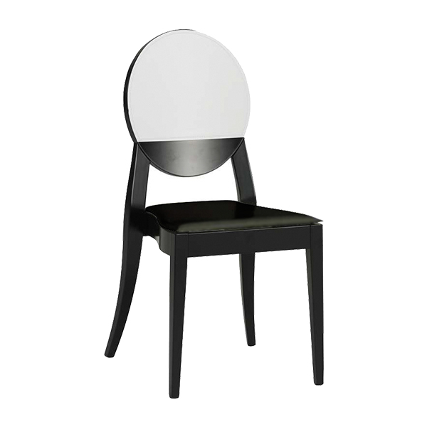 Stuhl Berlin schwarz mit schwarzem Sitzkissen Kunstleder mieten