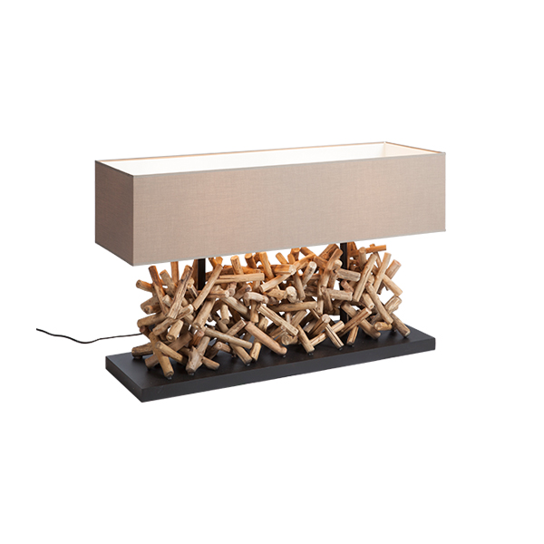 Tischleuchte Fragmento Holz mit braunem Lampenschirm mieten