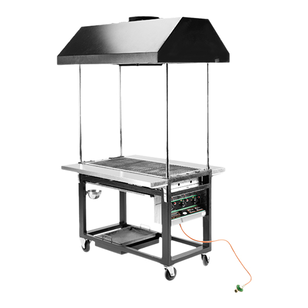 Gasgrill auf Rädern mit Dach und Abzugshaube mieten