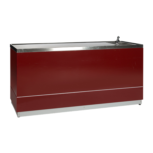 Sekttheke rot B200*T70*H95 cm mit CNS Deckblatt mieten