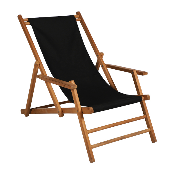 Beach Lounger Teak mit Stoffbezug schwarz B66 cm mieten
