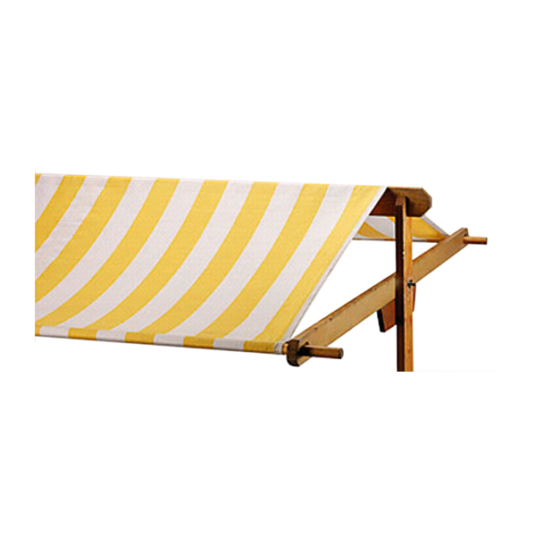 Marktstand aus Holz L200*B95*H243 cm mit Plane gelb/weiß mieten
