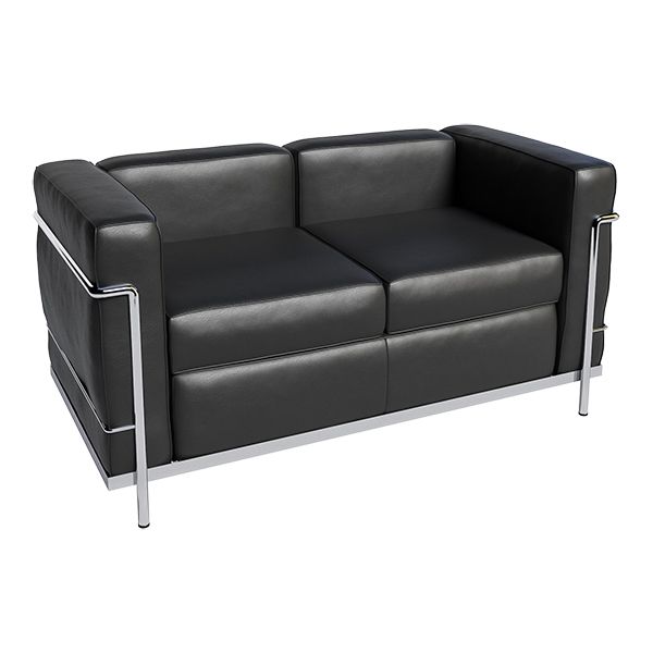 Sofa LC2 Leder graphitschwarz - Gestell chrom mieten