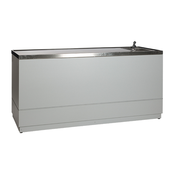 Sekttheke silbergrau B200*T70*H95 cm mit CNS Deckblatt mieten