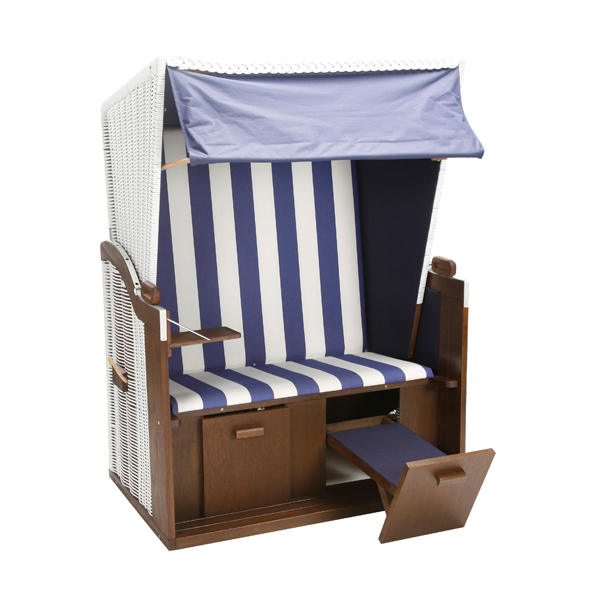Strandkorb blau/weiß mit Fußstützen B120*T85*H160 cm mieten
