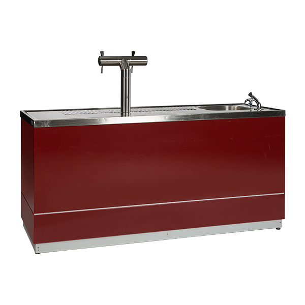 Biertheke rot B200*T70*H95 cm mit CNS Deckblatt mieten
