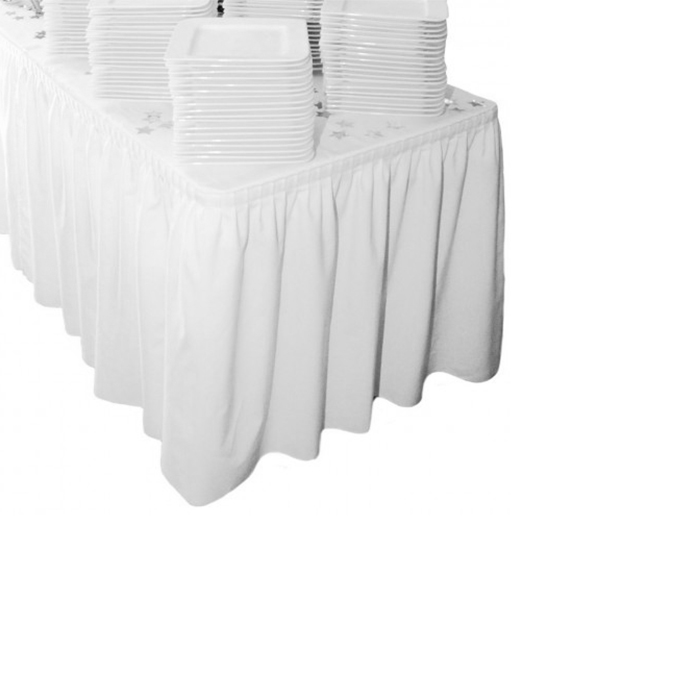 Skirting / Buffettischvorhang 4,2m – weiß kleine Raffung mieten bei Northern Events