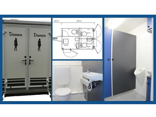 Toilettenwagen klein neuwertig (2,7 m 2 Damen, 1 Herren plus Urinale) mieten