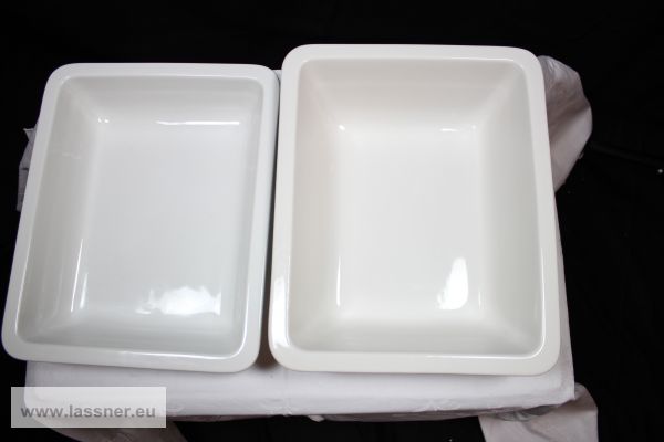 1/2 GN Schalen aus weißen Porzellan flach Preis pro 24h Miete mieten
