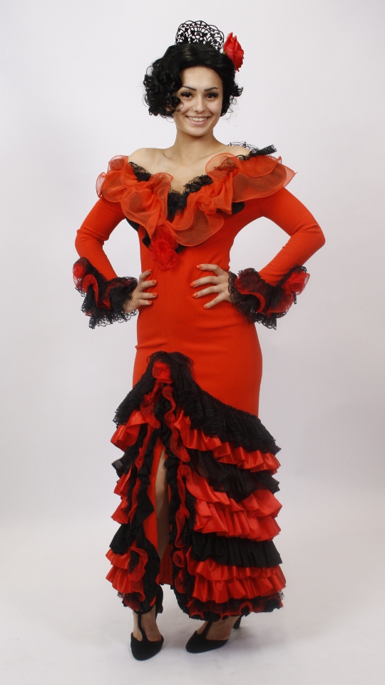Spanische Tracht – Flamenco (Kleid und Blume) mieten