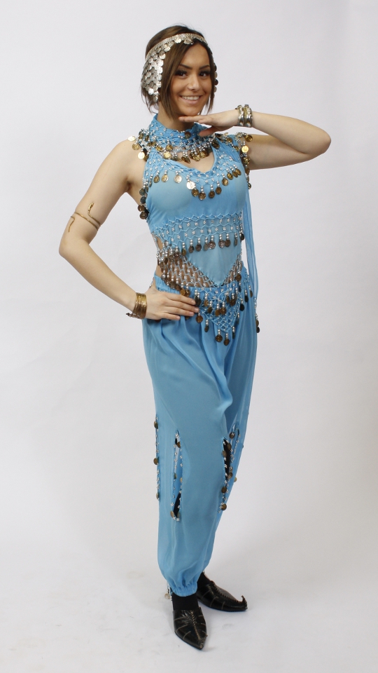 Haremsdame – Bauchtänzerin – Türkis (Top, Hose, Armschmuck und Haarschmuck) mieten