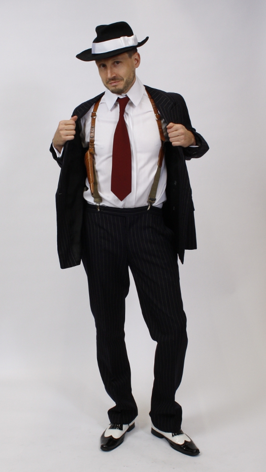 20er Jahre – Pate – Mafiosi Outfit – Blau (Weste und Borsalino/Hut) mieten