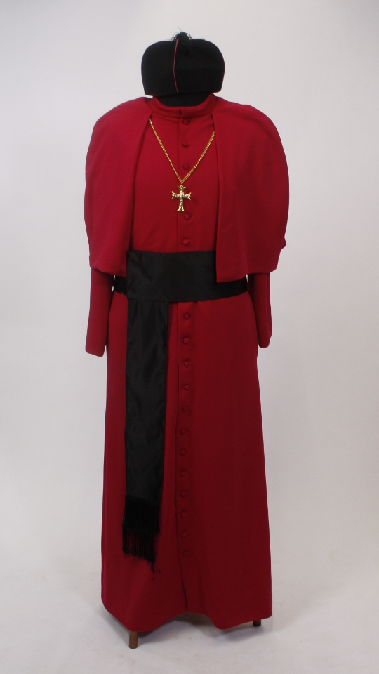 Kardinal Outfit – Dunkelrot (Kutte, Pelerine/Cape, Haube, Schärpe und Kette) mieten