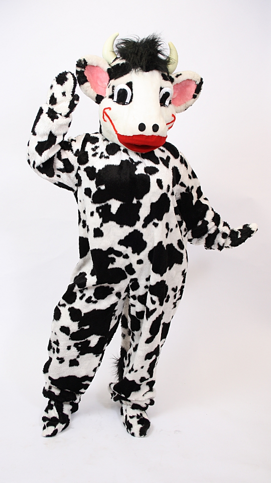 Kuh Outfit Schwarz-Weiß (Overall, Kopf, Gamaschen und Handschuhe) mieten