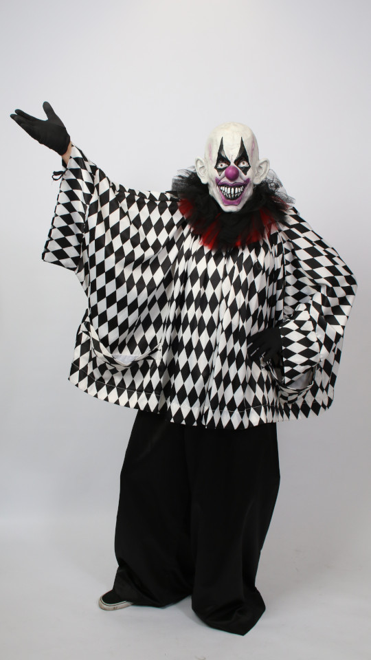 Halloween – Clown Outfit (Jacke, Hose, Kragen, Handschuhe und Maske) mieten