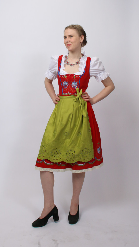 Dirndl – Rot-Grasgrün – Damen (Dirndl, Schürze und Bluse) mieten