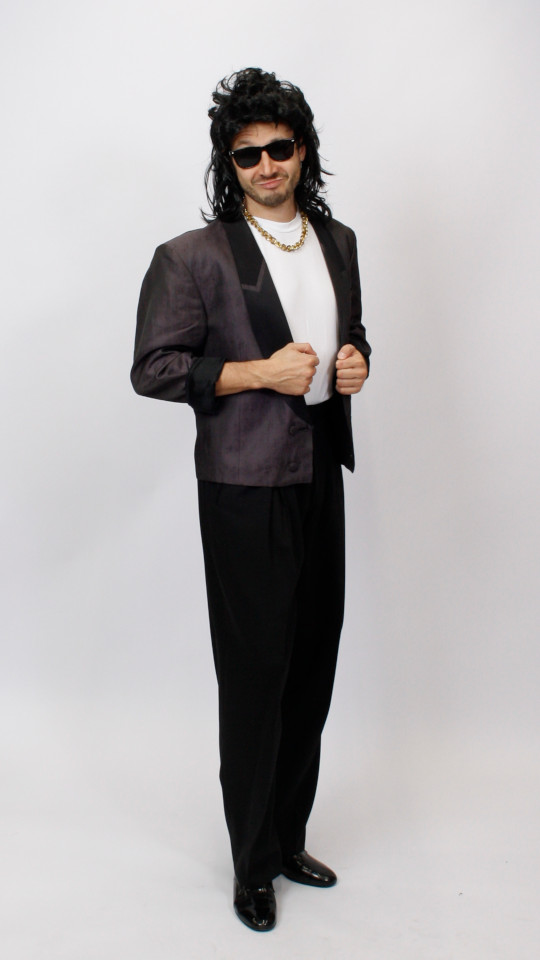 80er Jahre – Spencer Outfit – Violett (Jacke und Hose) mieten