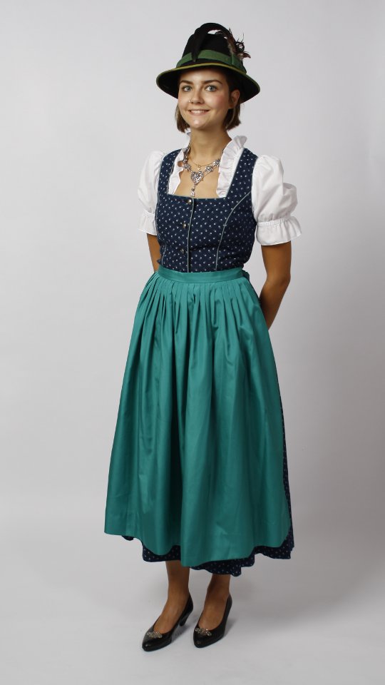 Dirndl – Blau-Petrol – Damen (Dirndl, Schürze und Bluse) mieten