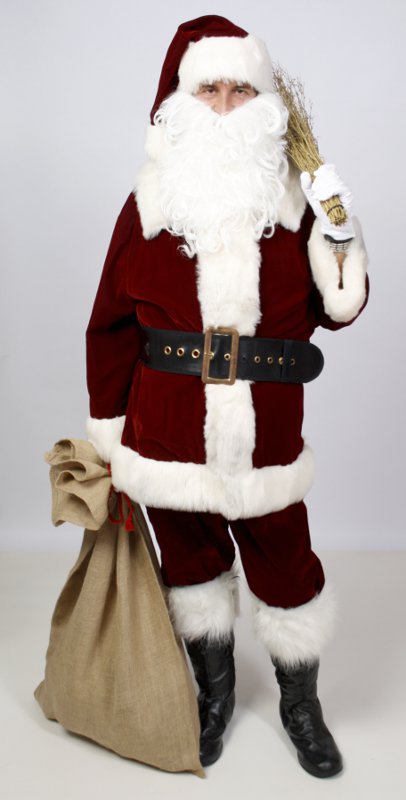 Nikolaus – Weihnachtsmann Outfit – Bordeaux (Jacke, Hose, Mütze, Gürtel und Bart) mieten