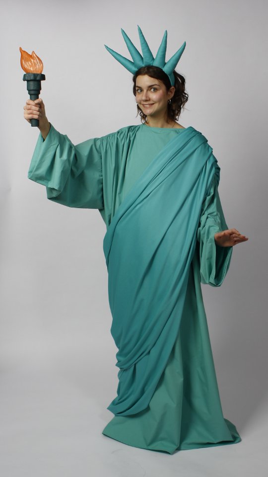 Freiheitsstatue Outfit (Gewand, Überwurf, Stoffkrone und Fackel) mieten