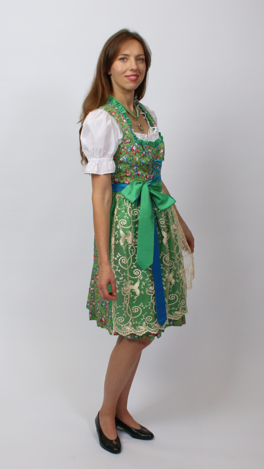 Dirndl – Grün-Blumig – Damen (Dirndl, Schürze und Bluse) mieten