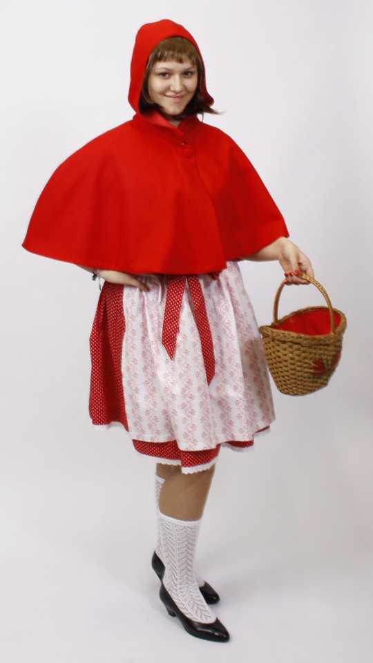 Rotkäppchen Outfit (Kleid, Bluse, Schürze, Cape und Körbchen) mieten