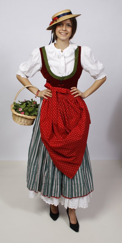 Winzerin Outfit (Mieder, Bluse, Rock, Unterrock, Schürze, Hut und Korb) mieten