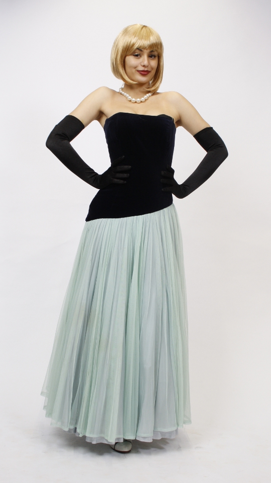 50er Jahre – Grace Kelly Outfit – Damen – Türkis (Kleid, Handschuhe und Kette) mieten