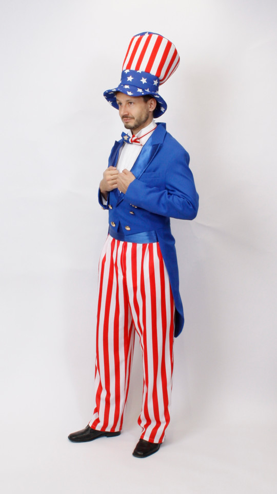 Amerikanischer Patriot – Uncle Sam Outfit (Hemd, Fliege und Zylinder) mieten