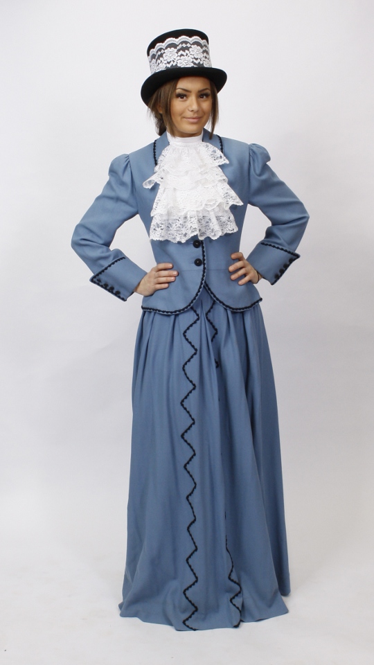 Reiterin – Antik – Blau (Jacke, Rock und Jabot) mieten