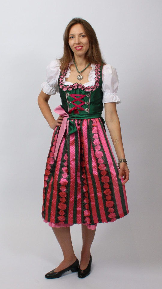 Dirndl – Grün-Pink- Damen (Dirndl, Schürze und Bluse) mieten