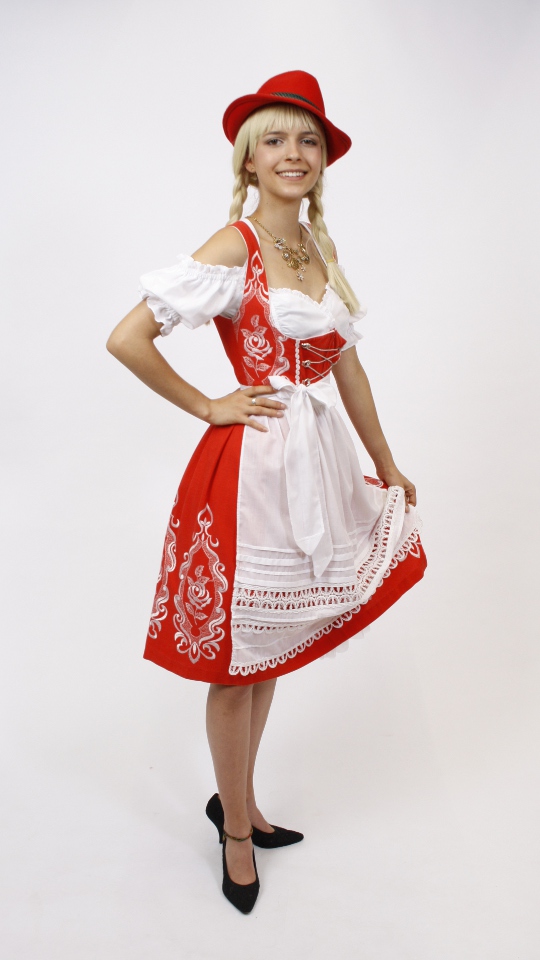 Dirndl – Rot-Weiß – Damen (Dirndl, Schürze und Bluse) mieten
