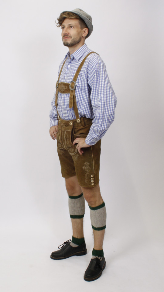 Lederhose hellbraun -Hemd blau zubuchbar- mieten
