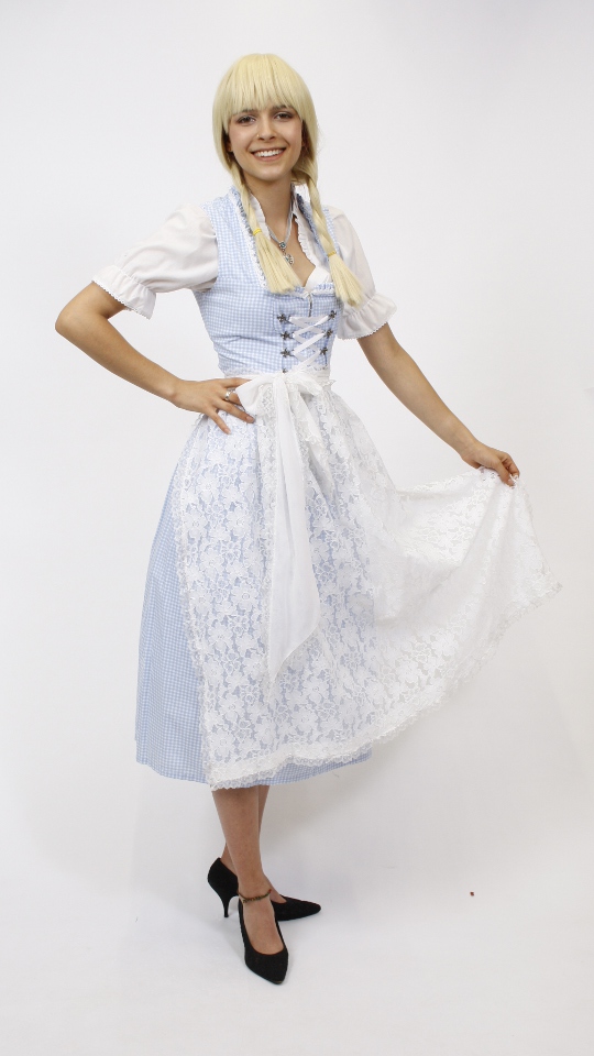 Dirndl – Hellblau-Kariert – Damen (Dirndl, Schürze und Bluse) mieten