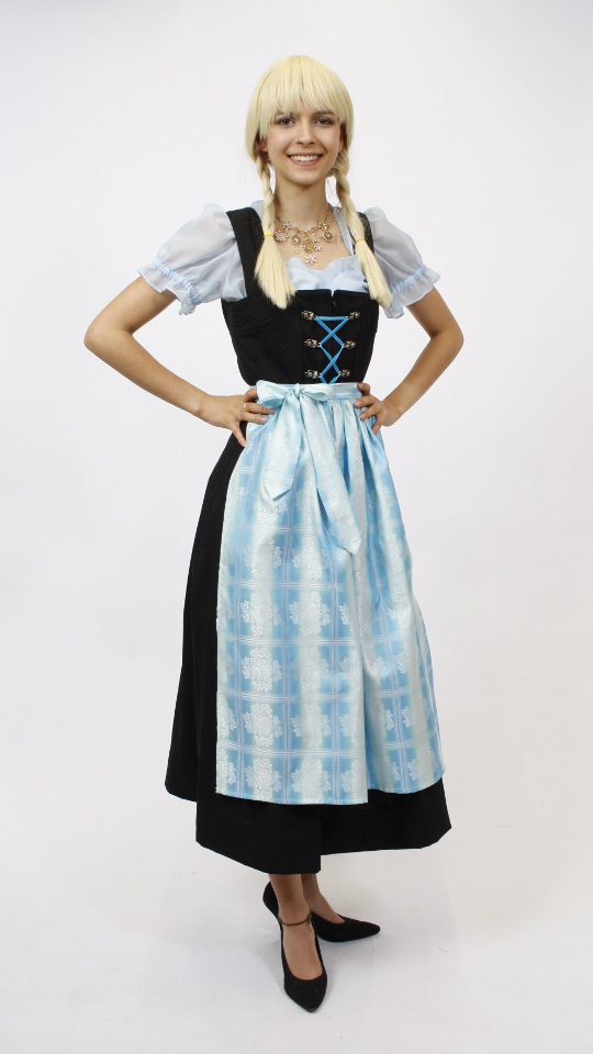 Dirndl – Schwarz-Hellblau – Damen (Dirndl, Schürze und Bluse) mieten