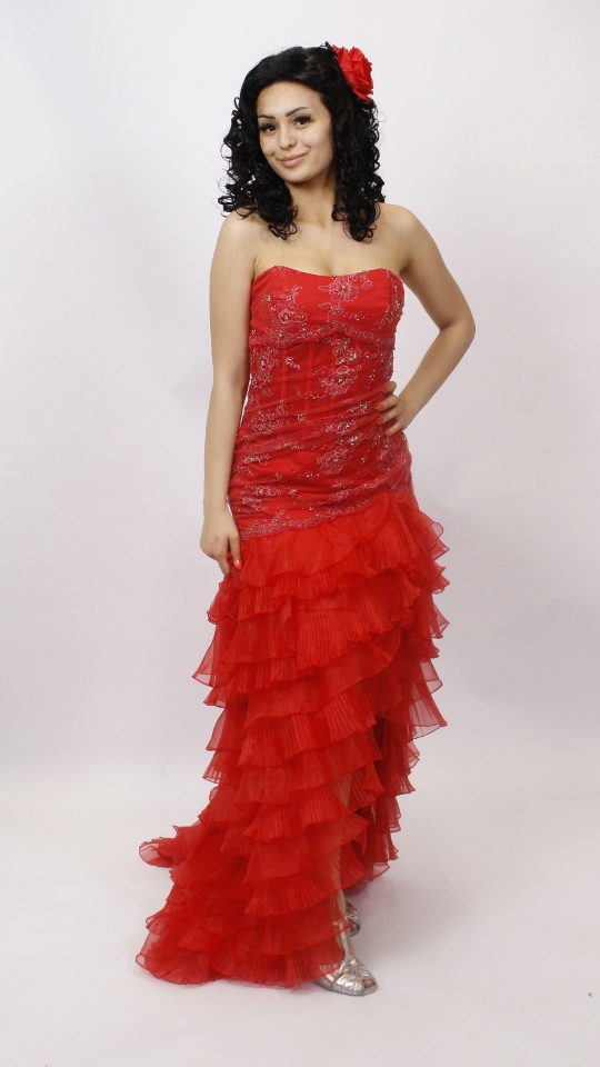 Spanische Tracht – Flamenco – Damen – Rot-Silber (Kleid und Rose) mieten